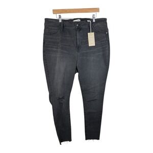 NWT Madewell Size 35 Curvy‎ High-Rise Skinny Jeans Black DIstressed Hem